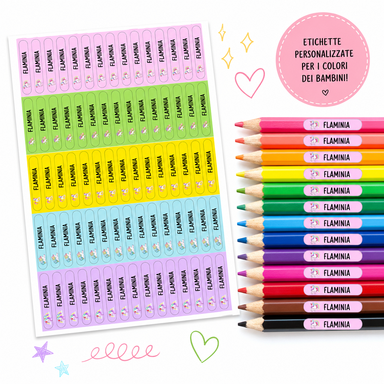 Set Etichette Adesive Personalizzate per Matite e Colori (80 Pezzi) - immagine 2
